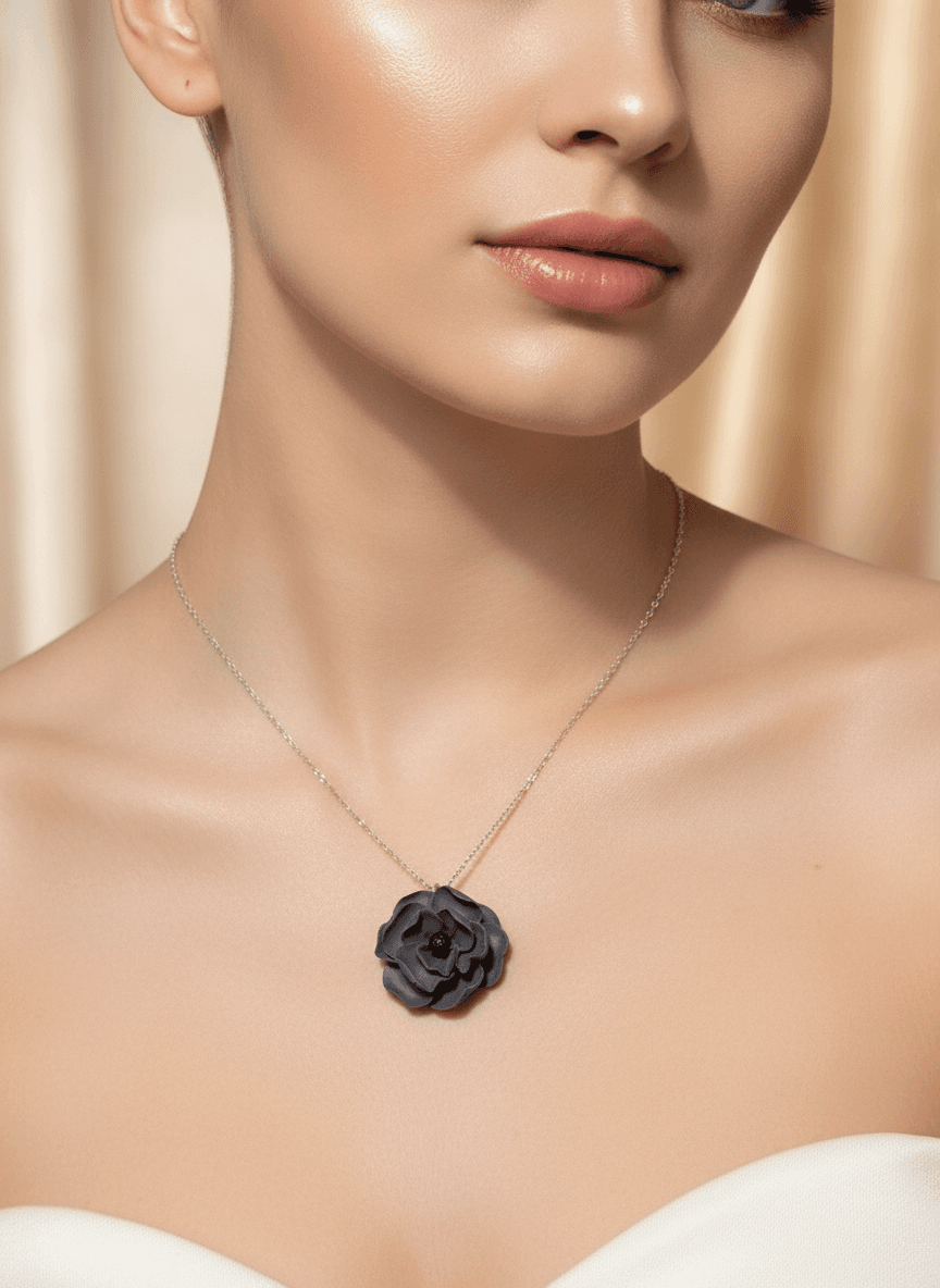 Black Rose Pendant Necklace