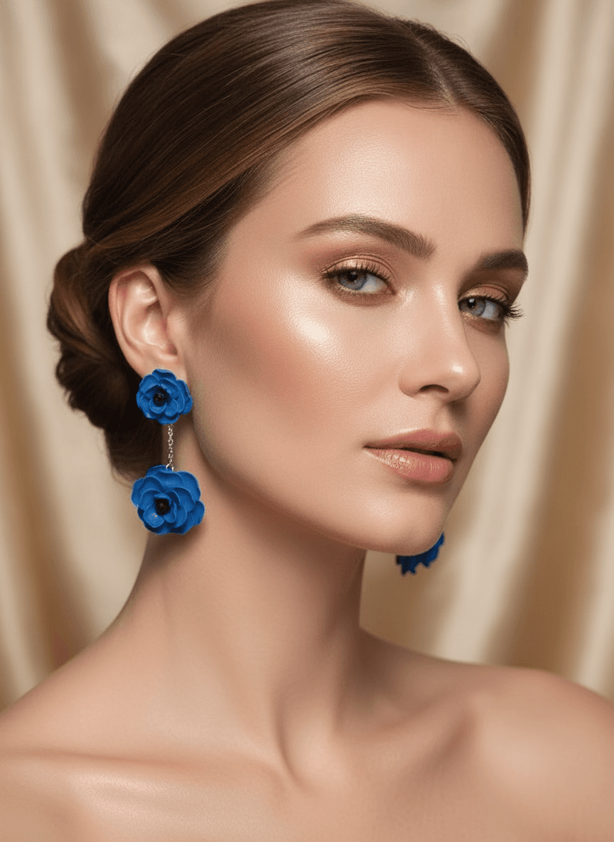 Dark Bloom Flower Earrings - Green