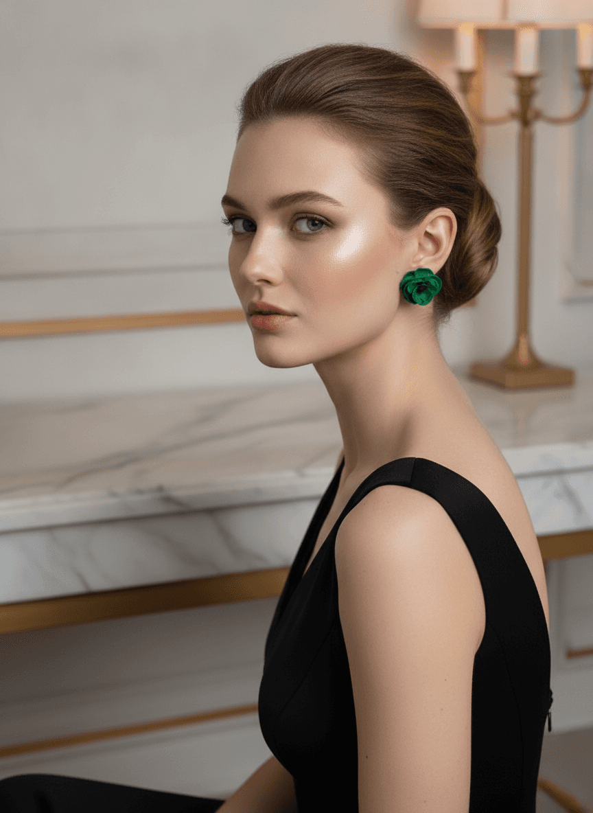 Dark Bloom Flower Earrings - Green