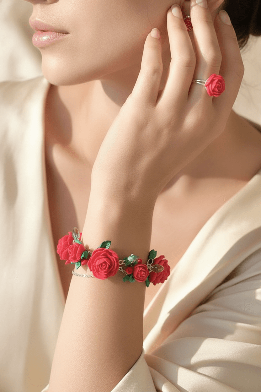 Red Rose Bracelet & Ring Set