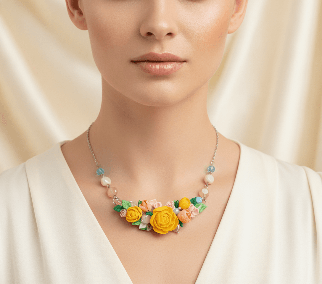 Yellow Rose Bouquet Necklace