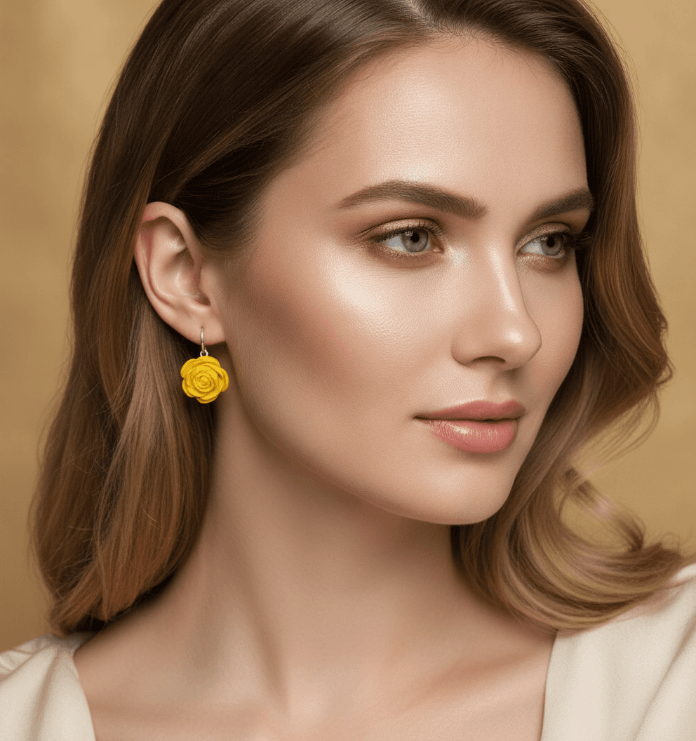 Yellow Rose Stud Earrings